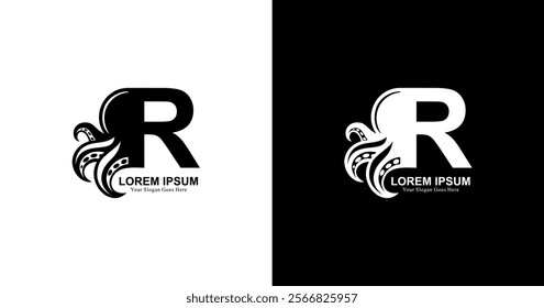 R letter logo design combined with octopus