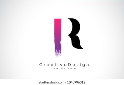 R Letter Logo Design with Creative Pink Purple Brush Stroke Vector Design Illustration.