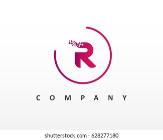 R letter logo design with dots and circle