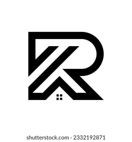 r letter logo design with house for real estate company