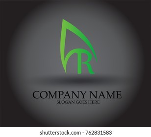 R Letter Logo Design Leaf Outline