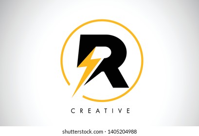 R Letter Logo Design With Lighting Thunder Bolt. Electric Bolt Letter Logo Vector Illustration.