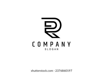 R letter logo design with line art design style