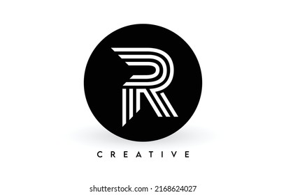 R letter logo design on a black circle. Creative White lines A letter Logo Icon Vector Illustration.