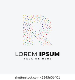 R letter logo design template with colorful confetti leaf vector