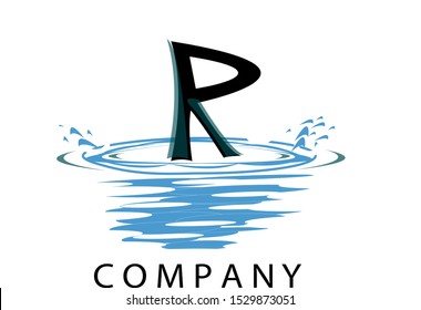 R Letter Logo Design with Water Splash Ripples Drops Reflection Vector Icon Illustration for label, logo, modern lettering, mock-up, company name, title, front page or web page graphic design.