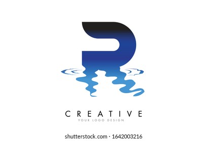 R Letter Logo Design with Water Effect and Deep Blue Gradient Vector Illustration. Template R brand-name companies.