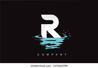 R Letter Logo Design with Water Splash Ripples Drops Reflection Vector Icon Illustration.