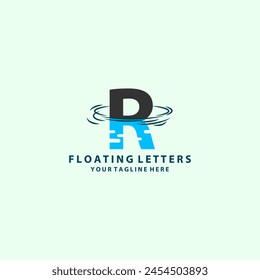R Letter Logo Design with Water Effect and Deep Blue Gradient Vector