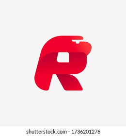 R letter logo with eagle head silhouette. Vector italic font perfect for sport identity, luxury posters and real estate company, etc.