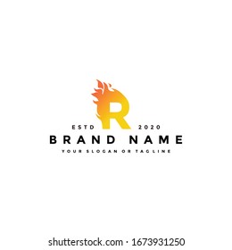 R letter logo fire design vector template