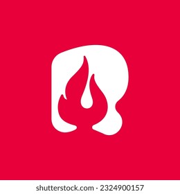 R letter logo with fire flames. Negative space vintage icon. Burning fast speed emblem. Vector for sport team wear, danger race posters, victory identity, camping labels, motorcycle customize company.