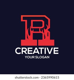 R letter logo, fire flames logo design.