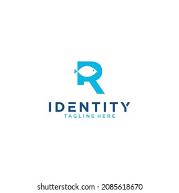 Diseño de vectores de peces con logotipo de letra R