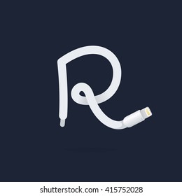 R letter logo formed by lightning cable. Vector design template elements for your application or corporate identity.