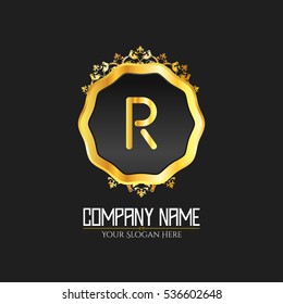 R Letter logo, Golden Monogram design elements, line art logo. Beautiful Boutique Logo Designs, Business sign, Restaurant, Royalty, Cafe, Hotel, Heraldic, Jewelry, Fashion, Wine. Vector illustration

