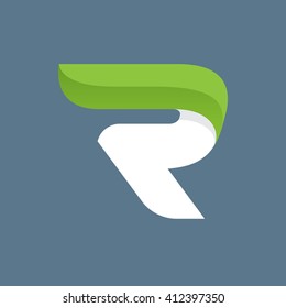 R letter logo with green leaf. Font style, ecology vector design template elements for your application or corporate identity.