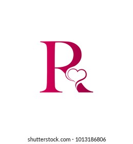 R letter logo with heart icon, valentines day concept