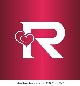 R letter logo with heart icon, Happy Valentines initial R logo, Valentines Day greeting card banner logo template