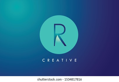 R Letter Logo Icon Design With Paper Cut Creative Look Vector Illustration in Blue Green Colors.