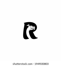 R Letter logo icon with dragon icon design vector illustration