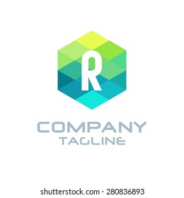 R Letter Logo Icon Hexagon Mosaic Pattern Design template Element - Creative Shape Polygonal logo design - Vector illustration