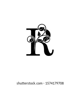 R Letter  logo icon. Monochrome Design concept logo  letter R with  leaves for initial, fashion, restaurant, cafe, hotel and more brand identity.
