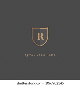 R Letter Logo, Icon in shield shape vector element.