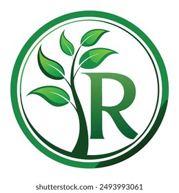R letter logo initial leaf logo design vector