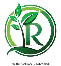 R letter logo initial leaf logo design vector
