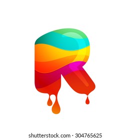 R letter logo with juice splash, waves and drops. Vector design template elements for your application or corporate identity.