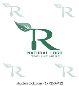 R letter logo with leaf, Leaf logo with r.