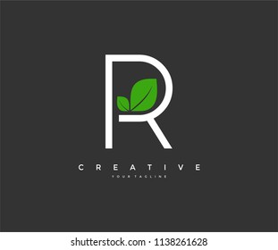 R Letter Logo with Leaf Vector Icon