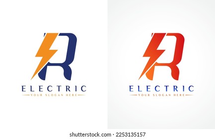 Logotipo De Letra R Con Diseño De Vector De Tornillos De Truco Lightning. Ilustración del vector de logotipo de la letra del tornillo eléctrico R.