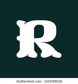 R letter logo made of bones. Vector flat style font for horror labels, posters etc.