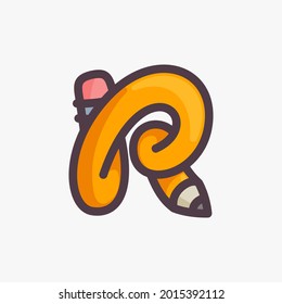R letter logo made of a pencil. Vector typeface for Back to school events, art identity, education posters, etc.