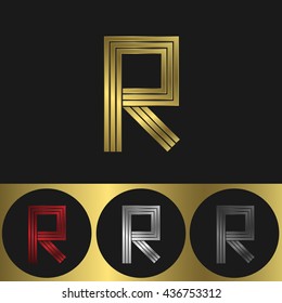 R Letter logo. Metal business emblem. Golden silver red and black colors