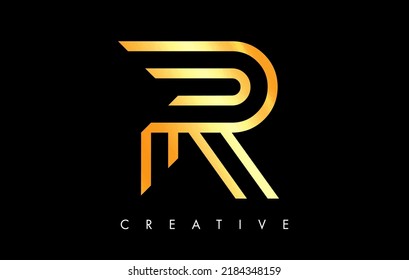 R Letter Logo Monogram with Gold Golden Lines and Minimalist Design Vector. Creative Modern Letter R Icon Sign Illustration.