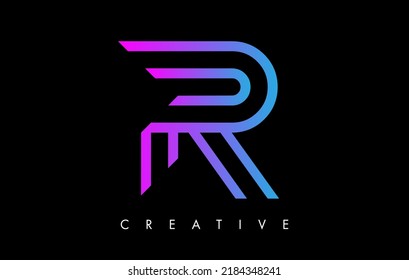 R Letter Logo Monogram with Purple Violet Lines and Minimalist Design Vector. Creative Modern Letter R Icon Sign Illustration.