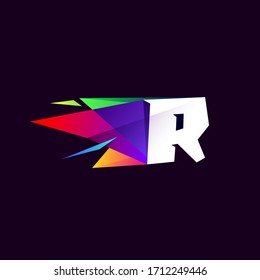 R letter logo in multicolor low poly style. Perfect icon for digital company, skylight identity, space advertising, etc.