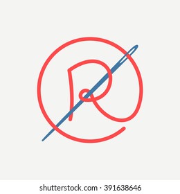 R letter logo with needle and thread. Font style, vector design template elements for your application or corporate identity.