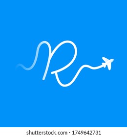R letter logo with plane and airline. Vector typeface for travel labels, tourism headlines, journey posters, aviation cards etc.