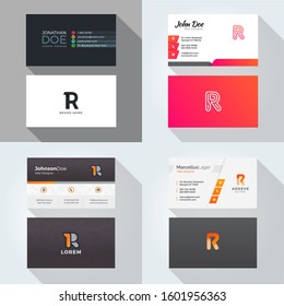 
R letter logo professional corporate Visiting card, Modern Multipurpose design template. Set of 4 Business cards