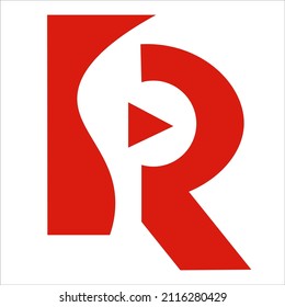 R-Logo auf Rot, Initial-R-Medienlogo, Buchstabe R mit Tastenkombination Play, Verwendung für Markenzeichen und Vektorgrafik von Firmenlogo