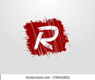 R Letter Logo in Red Square Grunge Element. Retro Rusty Square logo design template.