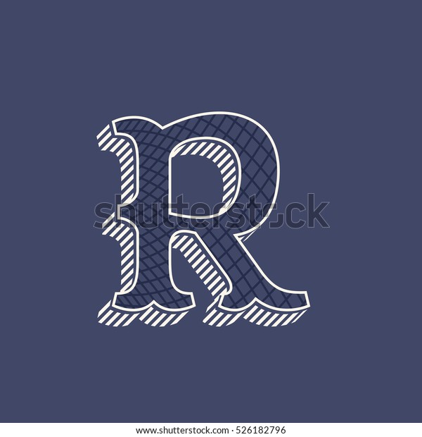 R\
letter logo in retro money style with line pattern and shadow. Slab\
serif type. Vintage vector font for labels and\
posters.