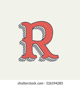 R letter logo. Retro western alphabet with line texture. Slab serif font. Vector vintage typography for your posters, sportswear, club t-shirt, banner, etc.