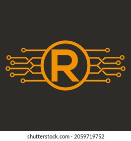 R letter Logo with Round Shape golden color vector template icon