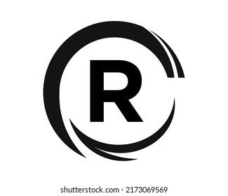R letter Logo With Round Shape Black And White Color Victor Template 