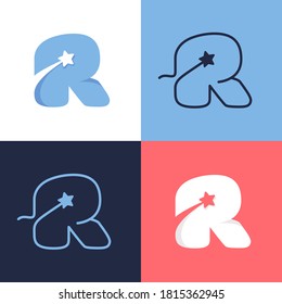R letter logo set consisting of comet tail and negative space star icon. Perfect for energy company advertising, premium sign, success identity, etc.